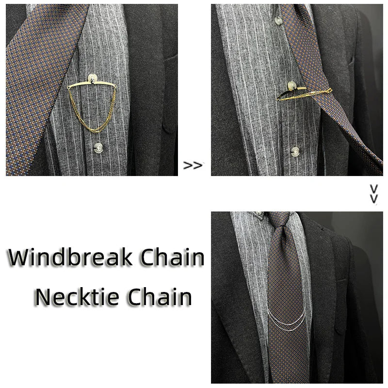 Tie Chain Mens Necktie Windbreak Chain Metal U-chain Dress Shirts Brooch Windbreak Changeless Brooch Lapel Pin Neck Ties Clip